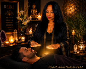 High Priestess Goddess Rachel administering Reiki Session